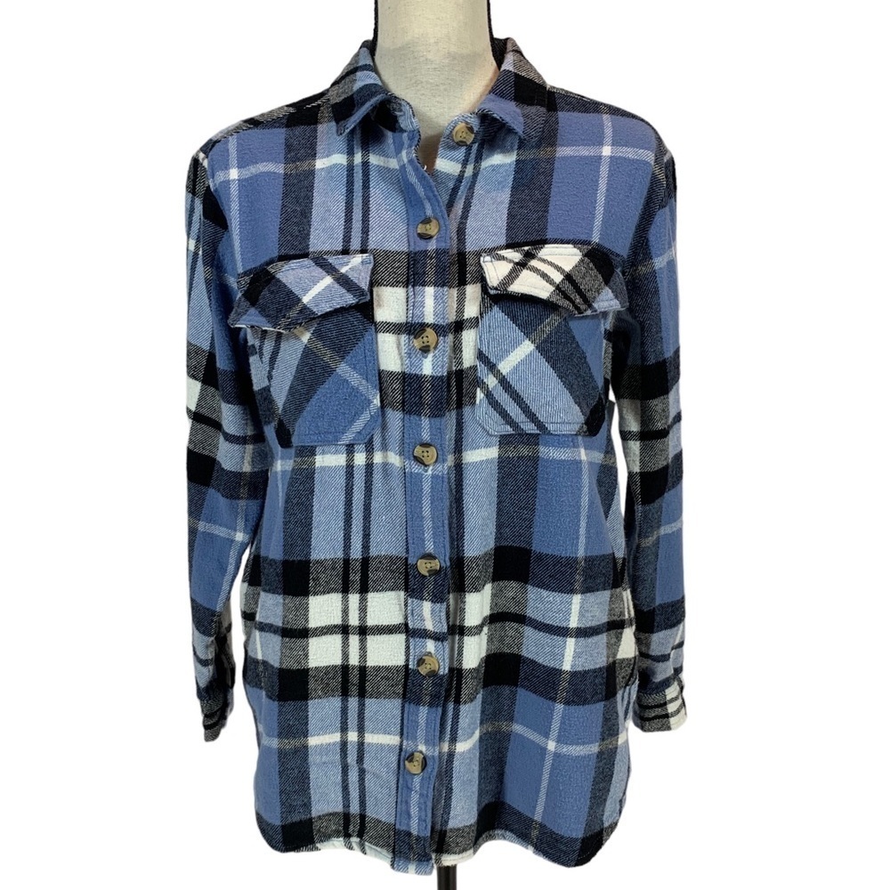 Beach Lunch Lounge Buffalo Check Long Sleeve Easton Shacket - Blue - size XSmall